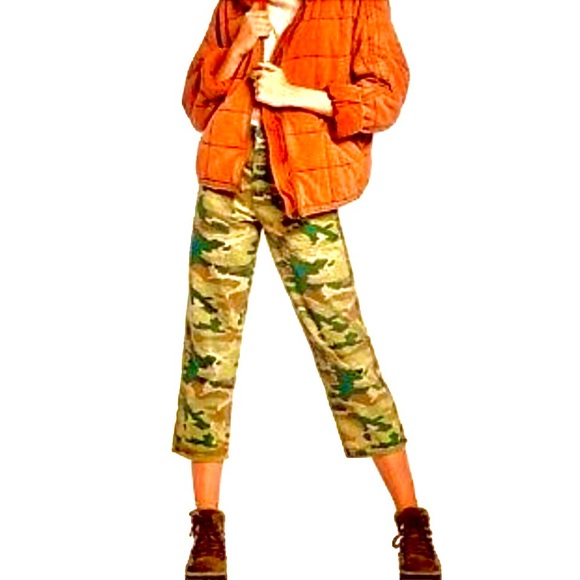 Free People Remy Green Camo High-Waisted Wide Leg Jeans Size 24 NWT - Picture 3 of 16